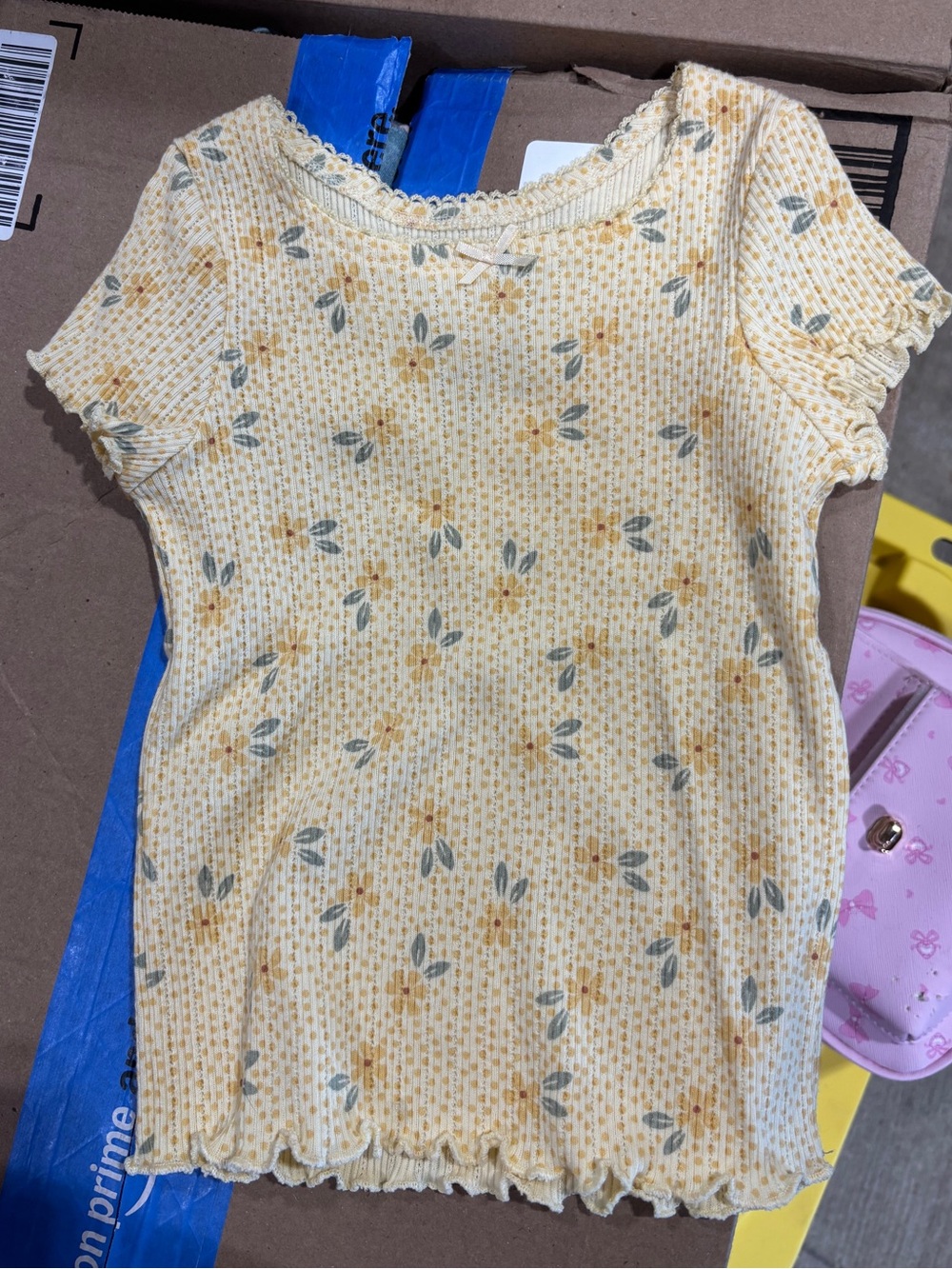 Little Co. by Lauren Conrad Yellow Floral Ribbed Short Sleeve Top